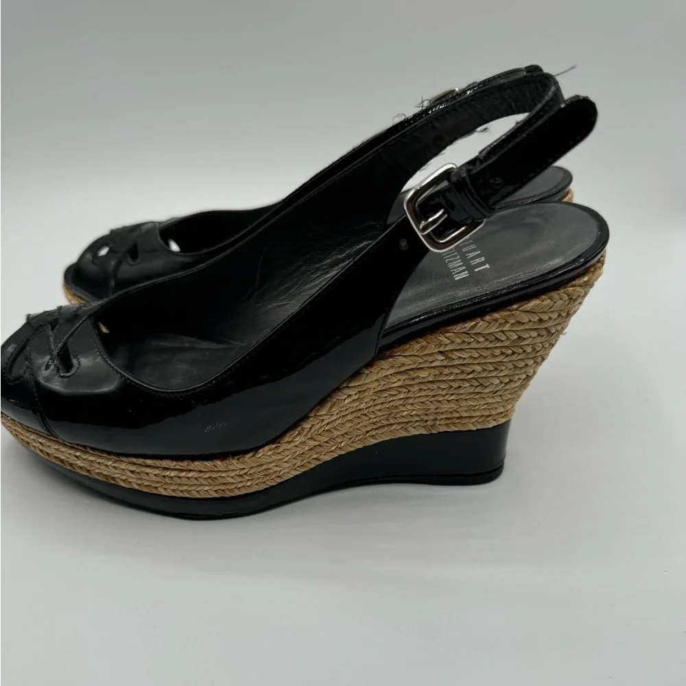 Stuart Weitzman Wedge Espadrille 5.5 Bkack patent Leather